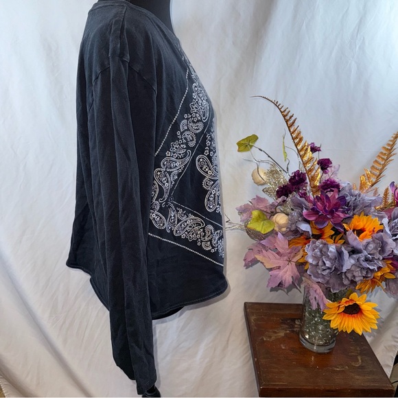 Rock & Roll Denim XL Black Bandana Paisley Graphic Long Sleeve Top - Picture 5 of 10